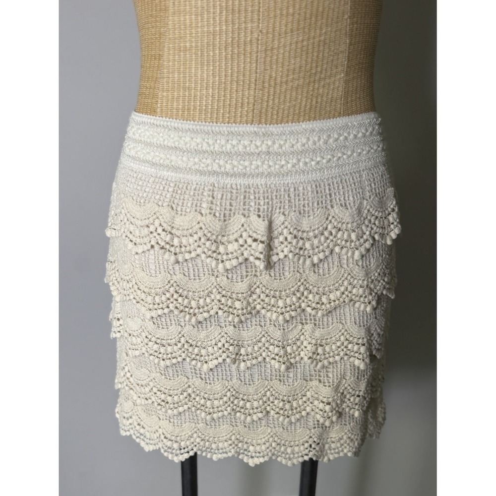 Y2k Justify Cream White Crochet Tiered Mini Skirt 100% Cotton Boho Fairy Sz Med